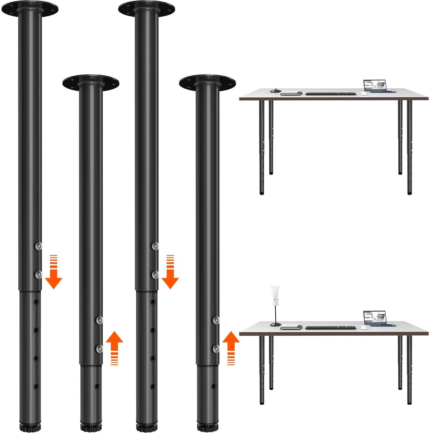 KOMOHOM Adjustable Furniture Leg Set 32~51 Inch, Adjustable Metal Table Leg， Home Office DIY Metal Desk Legs, for Computer Desk Dining Table Office Desk (4, Black)
