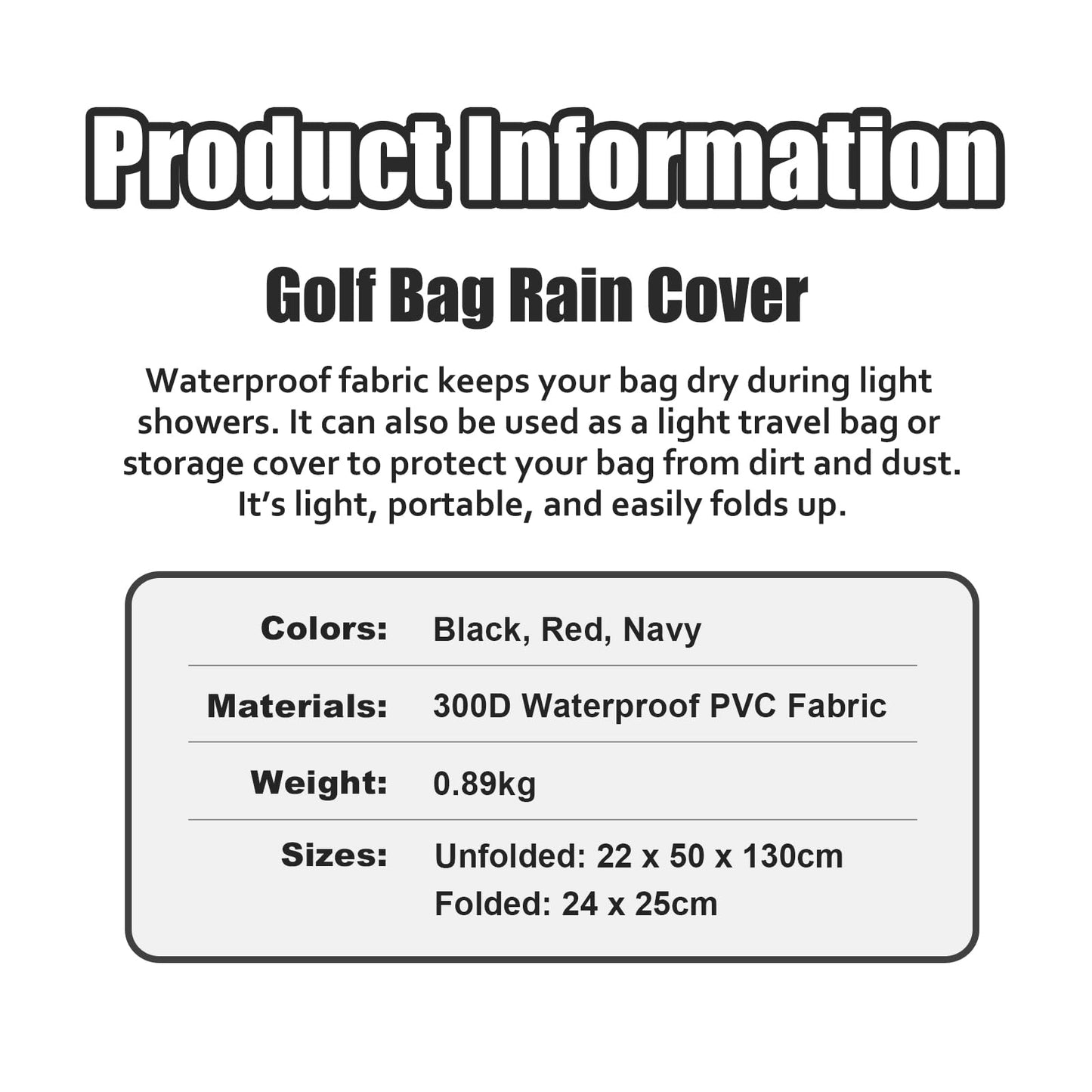 PLAYEAGLE Golf Bag Rain Cover, 300D PVC Waterproof Cover for Golf Club Bag, Durabale, Lightweight and Easy to Maneuver (Navy)