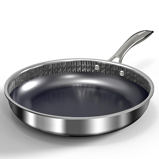 WhatsClad Hybrid Ceramic Nonstick Frying Pan 10", 3-Ply Stainless Steel Skillet, 2-Layer Coating, PFAS & PTFE Free Non Stick Frying Pan, 9H Hardness, Dishwasher Safe, Induction Compatible-Dark Gray
