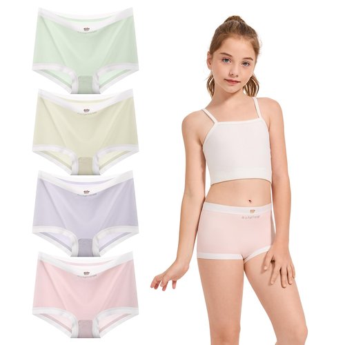 Felskin Girls' Soft Seamless Panties Girl 4-12 Years Old Stretch Comfort Underwear Briefs, 4-Packs