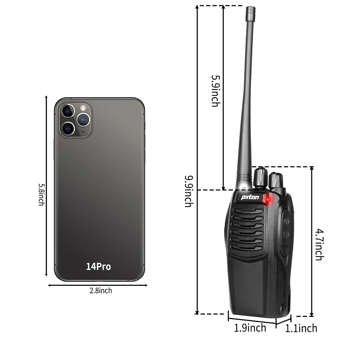 pxton S1 walkie talkies for Adults with earpieces and Rechargeable 1500mAh Li-ion Battery，walkie Talkie has VOX，TOT，Emergency Alarm，Battery Low Alert，Flashlight，Scan Function（2 Pack）
