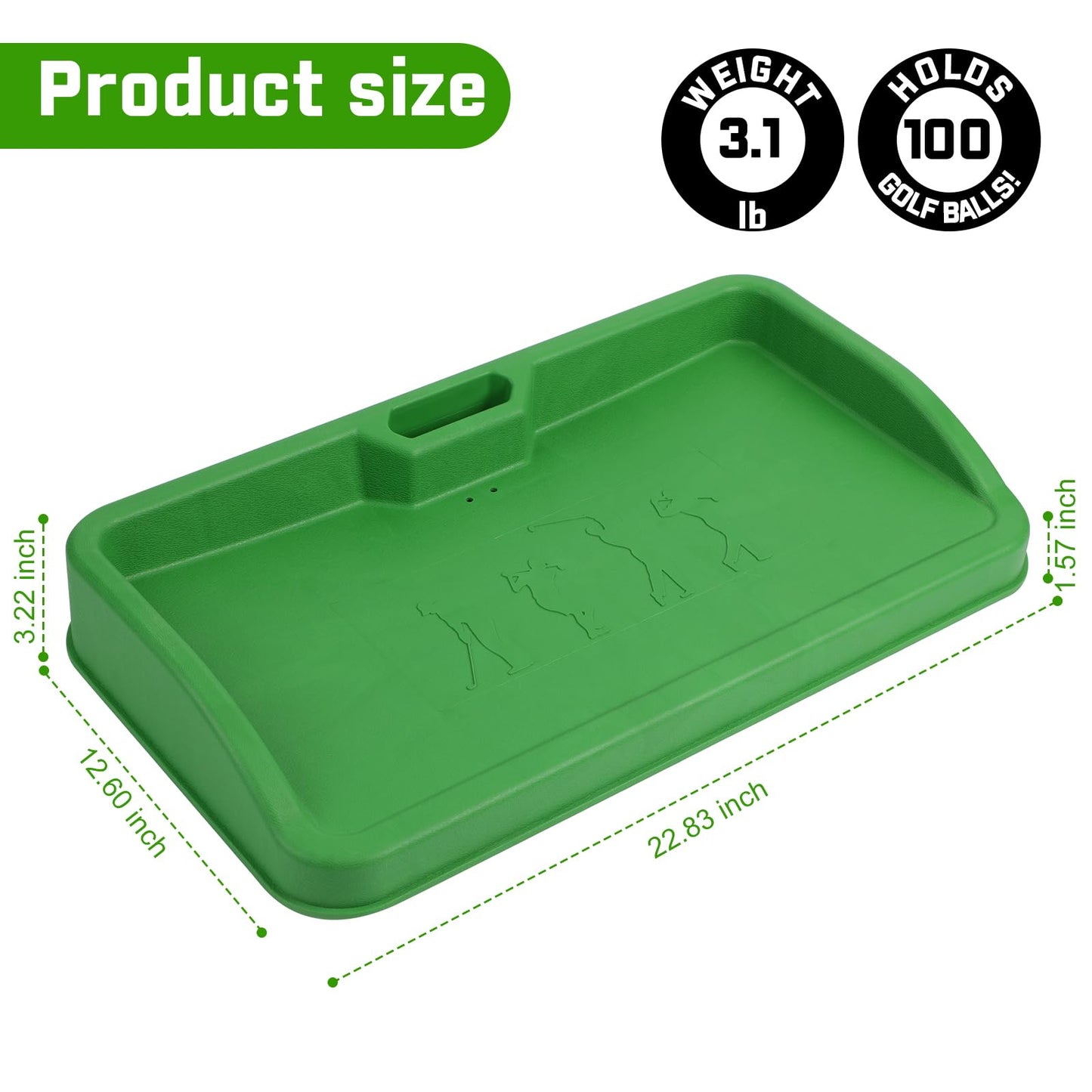 DCQ Commercial Golf Ball Tray with Cell Phone Holder – 100 Ball Capacity, Heavy-Duty Rubber, Compatible with All Golf Hitting Mats – Indoor & Outdoor Training Golf Ball Holder for Mat