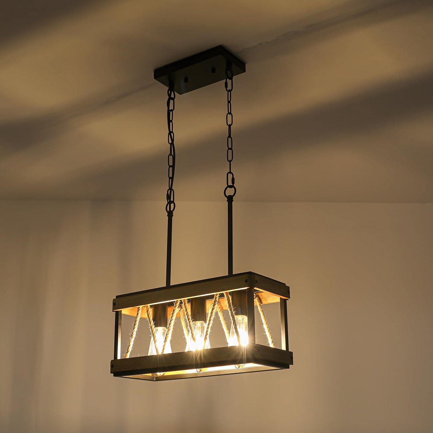 YongMing CL Farmhouse Light Fixtures, 3-Light Adjustable Kitchen Chandeliers Over Table, Vintage Pendant Lighting for Kitchen Island, Rustic Hanging Lights for Entryway Foyer Bathroom Dining Room