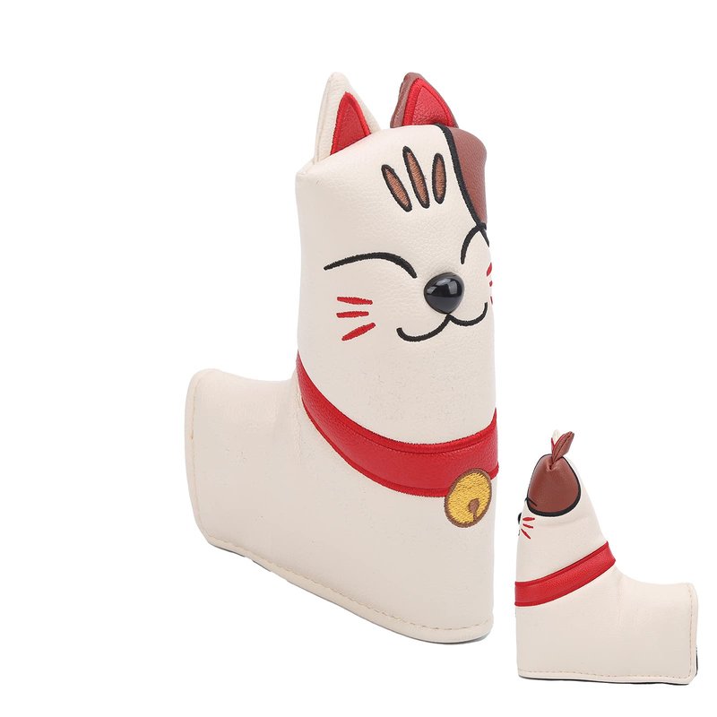 Putter Cover, Cute Lucky Cat Design Magnetic Closure, Blade Putter Cover L Type PU Leather Plush for Golfers Gifts Practice Travel