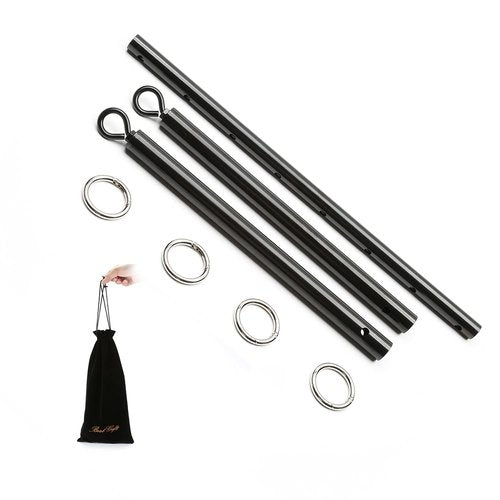 Home Yoga Bar 2Pcs Black Restore Pilates Spreader Bar with 4 Black Adjustable Straps, Expandable Exercise bar Sports Aid Training Fitness Gear, Pilates aid kit