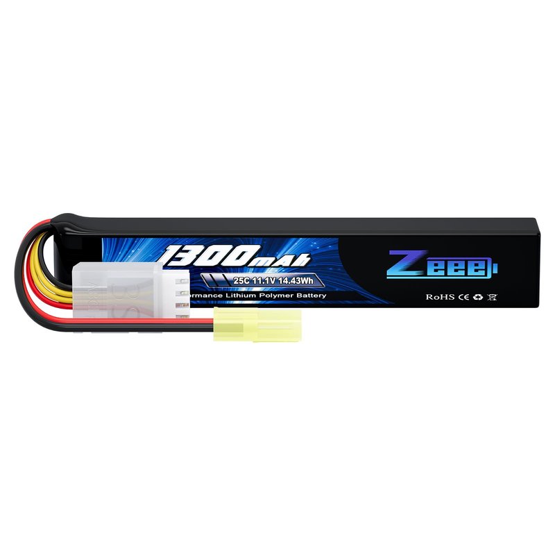 Zeee 3S Airsoft Lipo Battery 1300mAh 11.1V 25C 3S Stick Battery with Mini Tamiya Connector for Airsoft Guns Rifle