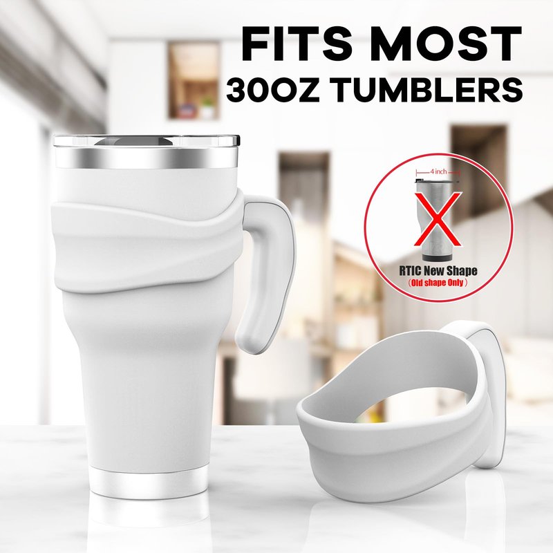 Tumbler Handle Fits for 30 OZ YETI Rambler,Rtic Mug-Previously Design,Sic,OZARK TRAIL & More Tumbler Travel Mug | BPA FREE（Handle Only） (White White)