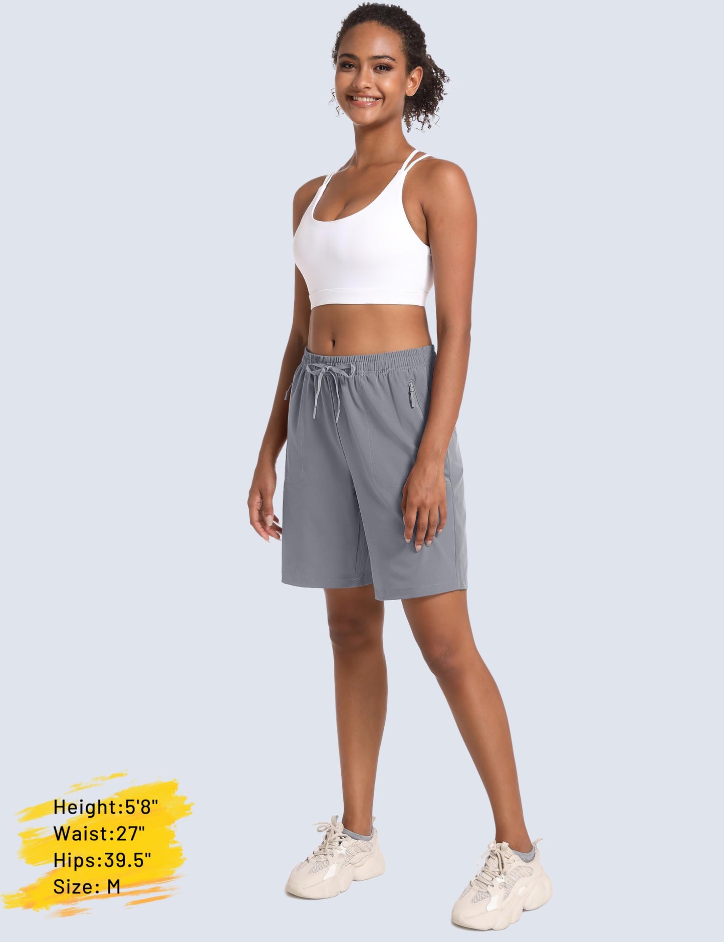 MAGCOMSEN Lightweight Hiking Shorts for Women 8" with Zipper Pockets Quick Dry Running Shorts Light Grey 2XL