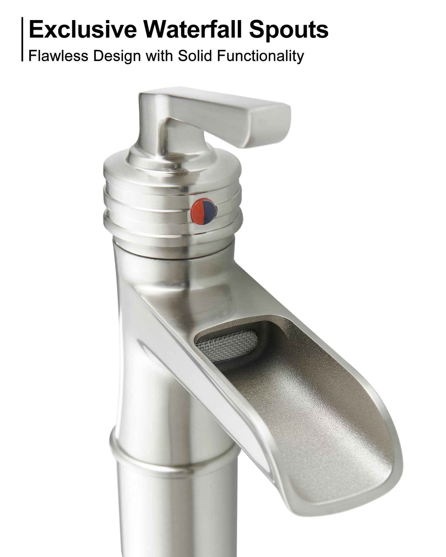 HEYMYTAP Brass Vessel Sink Faucet Brushed Nickel Waterfall Bathroom Faucet Tall 1 Hole, Single Handle with Pop-up Drain & Water Hoses for Bathroom Vanity Vessel Sink