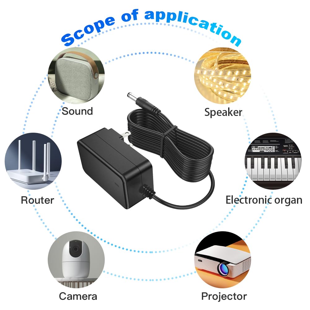 10FT 12V 3A AC Adapter 12Volt Power Supply Charger Cord 100-240V AC to DC 12 Volt 3 Amp for LED Strip Lights CCTV BT Speaker DC12V Charger 3M