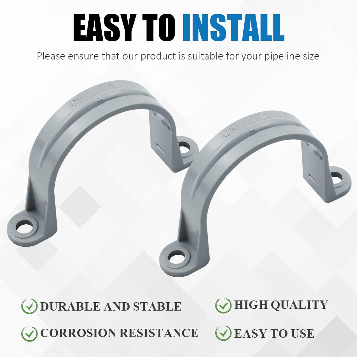 LOUZAGO 12 Pcs 2 Inch PVC Pipe Straps, 2 Holes Conduit Pipe Clamps Pipe Supports, Plastic Conduit Strap for PVC Pipes, Conduit, Cables