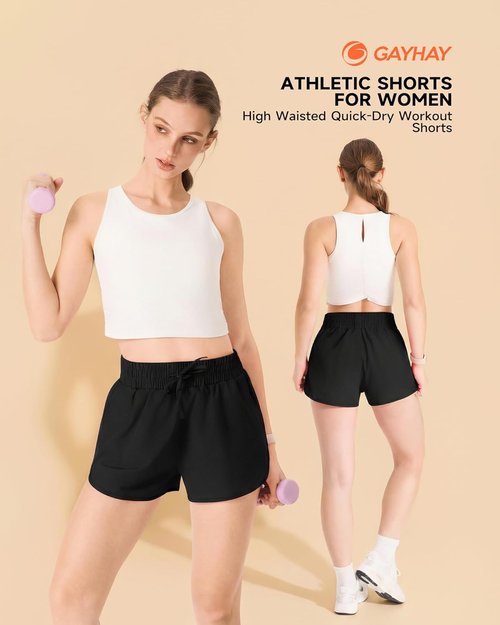 GAYHAY Women's Running Shorts - High-Waisted Quick-Dry Athletic Gym Shorts with Pockets - Black