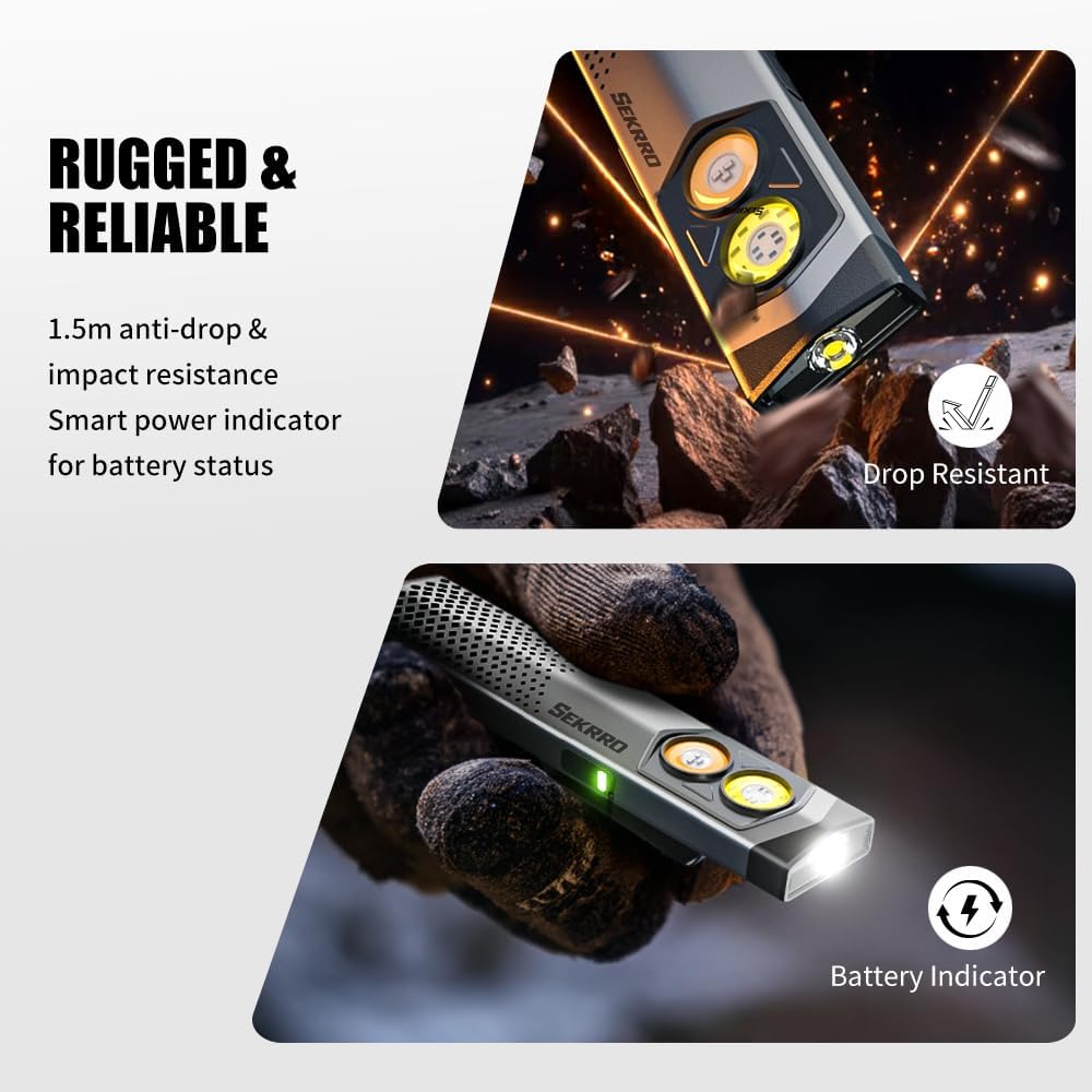 Sekrro K18pro EDC Flashlight - 650LM USB-C Rechargeable Pocket Light with UV & Red Modes