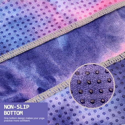 Yoga Towel with Grip Dots - Non-Slip, Microfiber, 24" x 72" - Purple & Blue