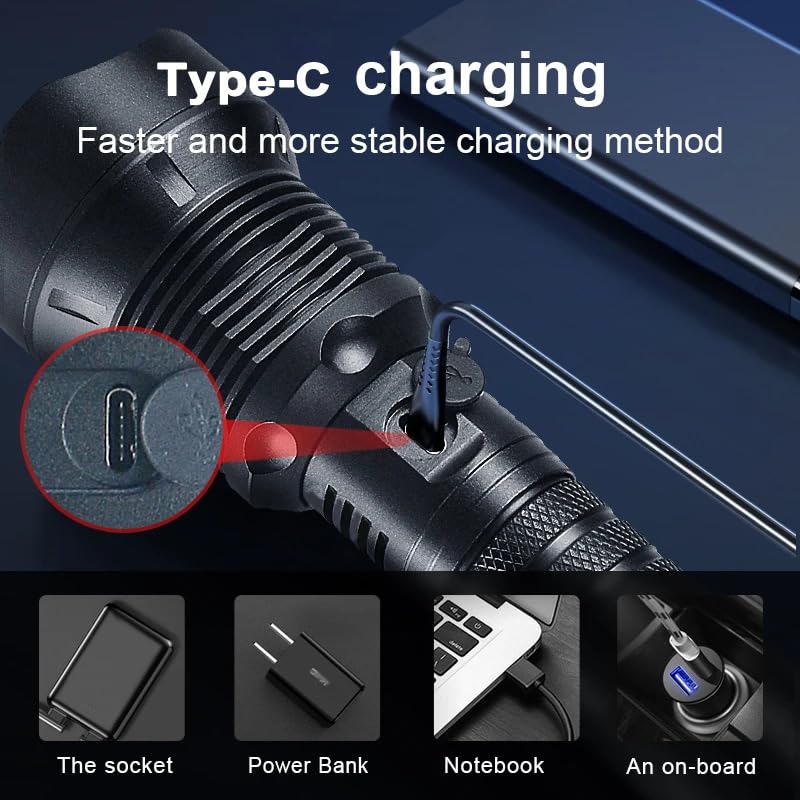 Rechargeable 990,000 Lumen LED Flashlight with 3 Modes, Waterproof, USB-C Rechargeable