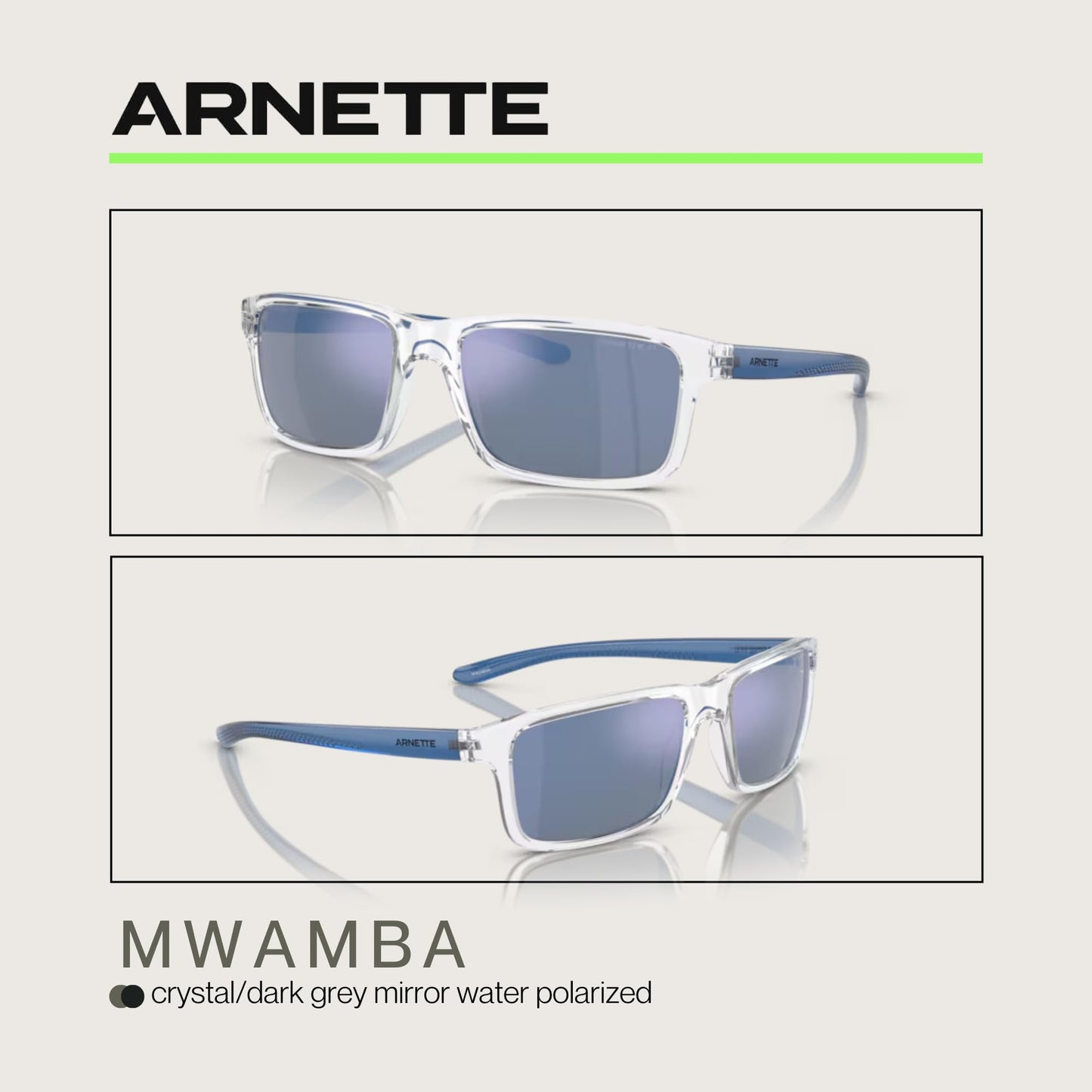 ARNETTE Mwamba AN4322 275522 57MM Crystal/Dark Grey Mirror Water Polarized Rectangle Sunglasses for Men +Bundle with Accessory Eyewear Kit
