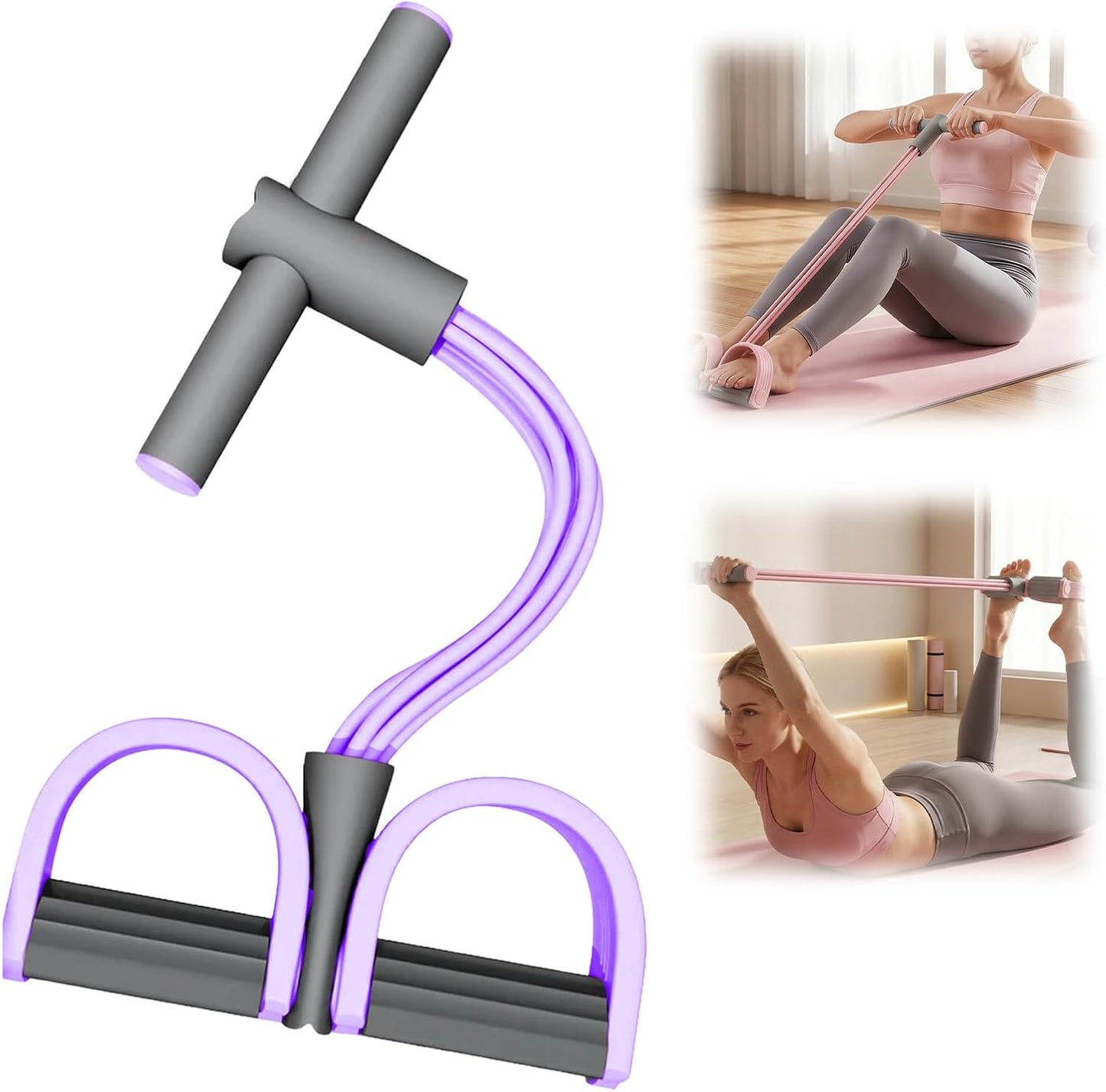 Pedal Resistance Bands - 2026 Upgrade Multifunction Tension Rope for Abdomen, Arms & Legs | Purple