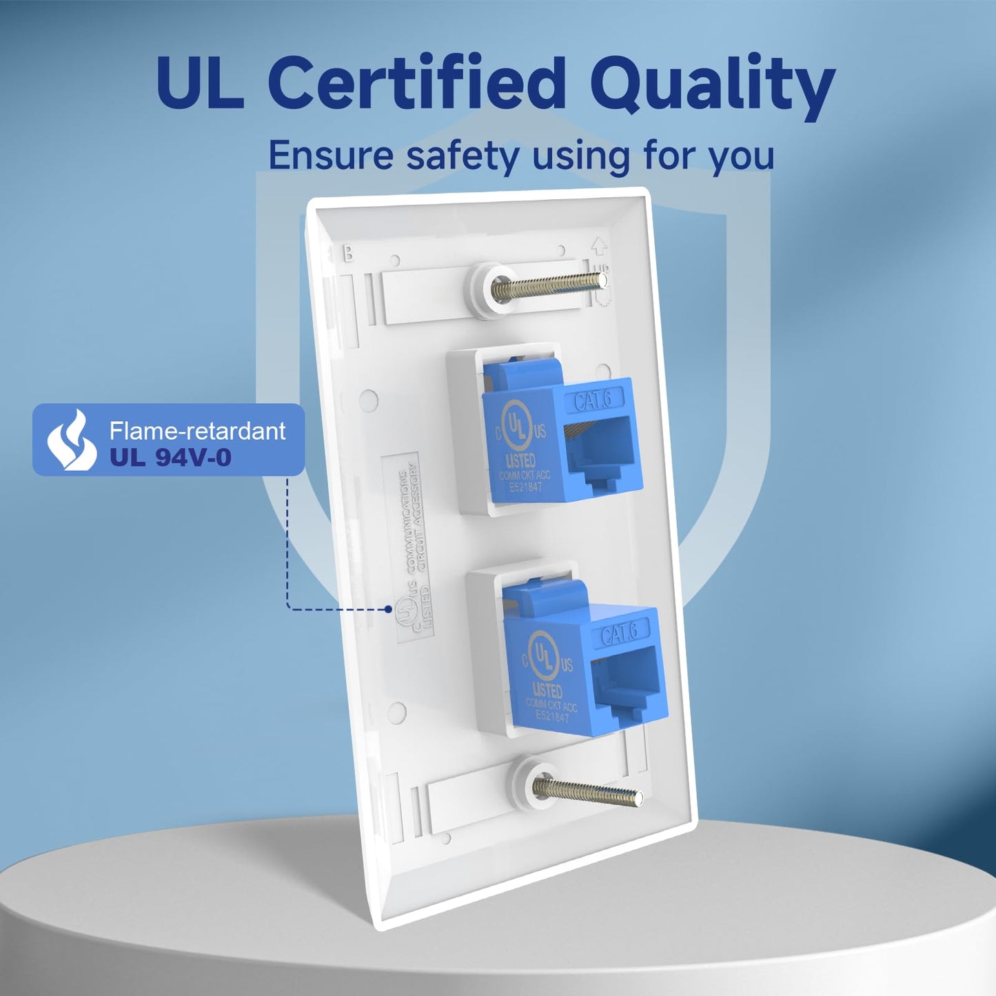 VCE 2-Port Ethernet Wall Plate (UL Listed), CAT6 Wall Plate and Jack, RJ45 Keystone Inline Coupler with Keystone Ethernet Outlet, Blue 2-Pack