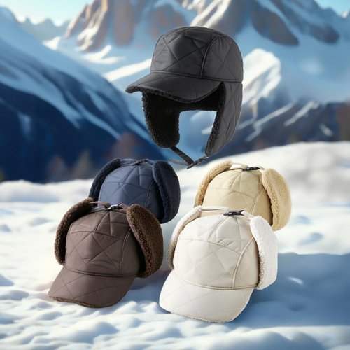 Unisex Winter Windproof Baseball Cap with Earflaps, Sherpa-Lined Hat for Cold Weather Outdoor Use (US, Alpha, One Size, Black/Khaki)