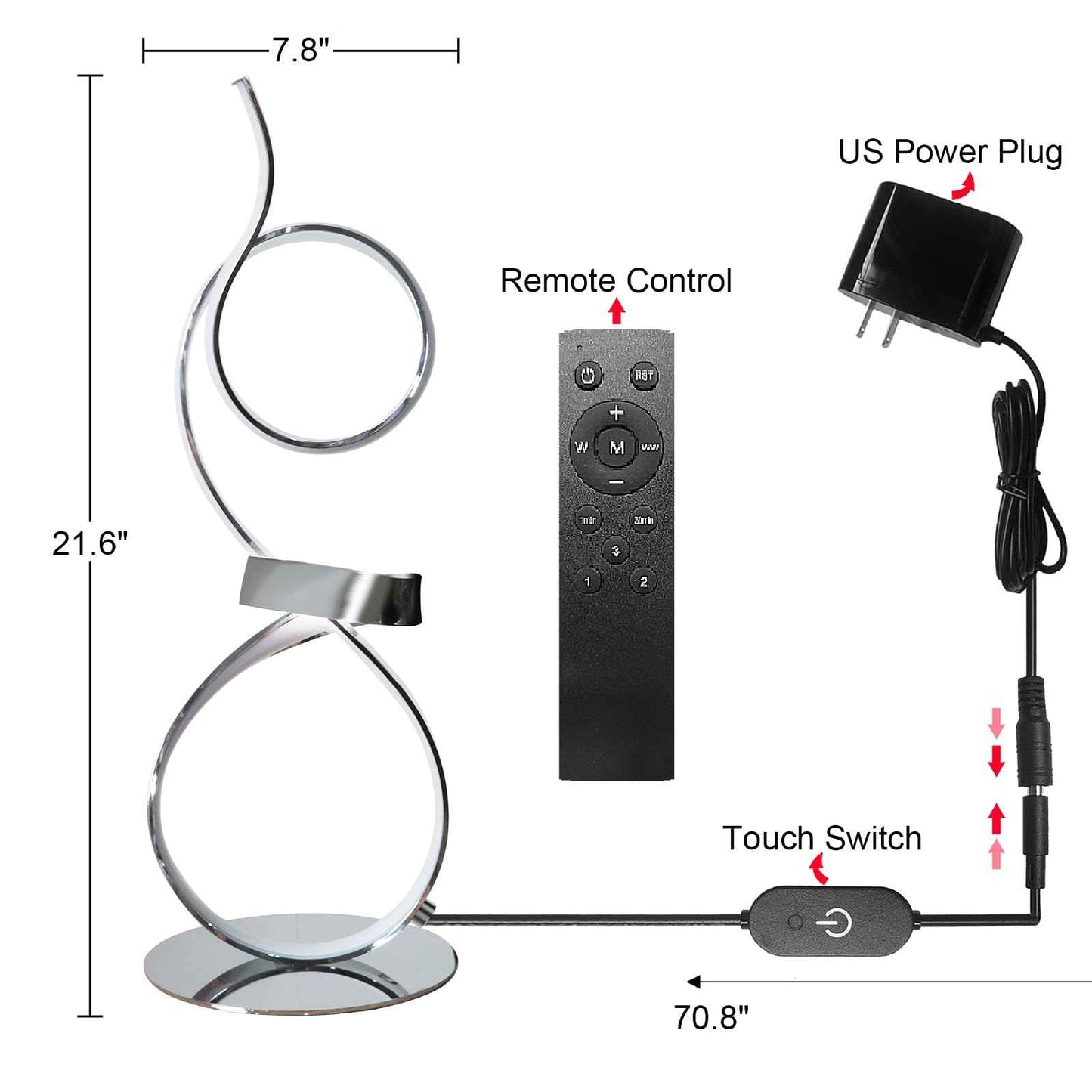 AooLiWang 21inch 20W 2700LM Modern Upscale Desk Light 3 Color Wireless Remote Control Dimmer Table Lamp for Living Room,Bedroom (Chrome Finsh)