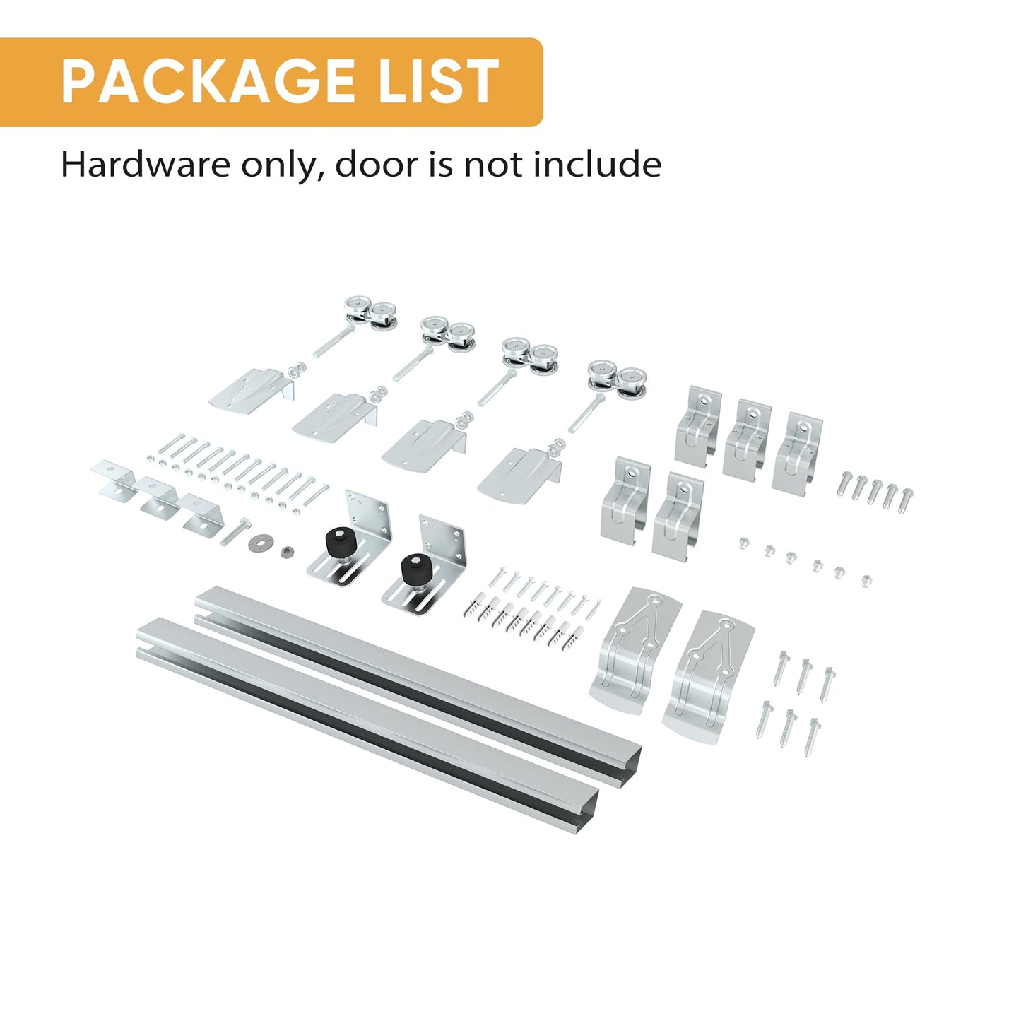 JUBEST 8FT Box Rail Exterior Barn Door Hardware Kit, Heavy Duty Sliding Door Track Kit Wall Mount Door Hardware Kit for Two Doors System(Doors Not Included), Silver