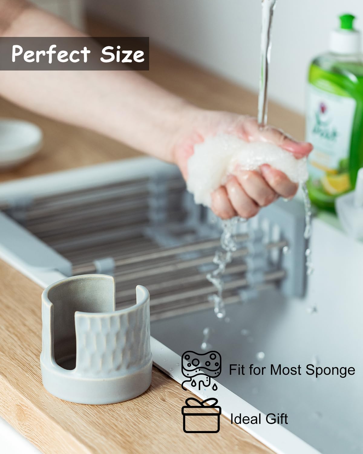 Zoeeker Sponge Holder for Kitchen Sink Counter, Dish Sponge Dish Rack Ceramic Brush Holder Farmhouse Kitchen Accessories for Scrub, Blue