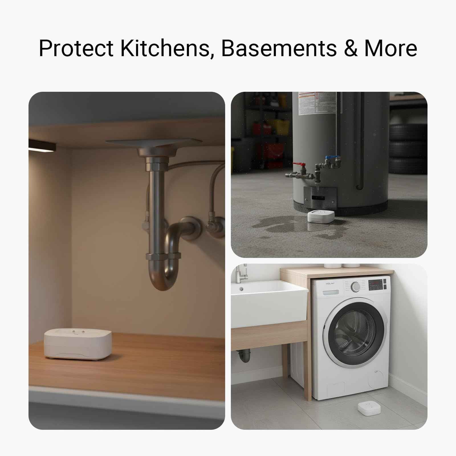 YoLink Water Leak Starter Kit: Hub + 4 Leak Sensor 4 (105 dB Siren), LoRa Long-Range, App/SMS/Email Alerts, D2D Offline, 2 AAA Up to 5-Year Battery, Compatible with Alexa/IFTTT/Home Assistant