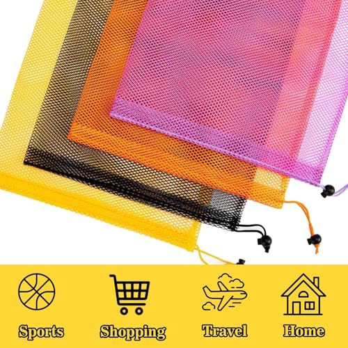 7PCS Mesh Drawstring Bags - Colorful Nylon Storage Bags, 18x12"