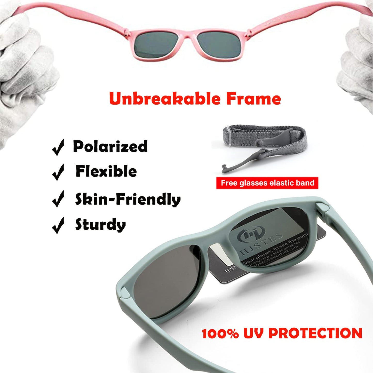 HJSTES Polarized Baby Sunglasses for Toddler Boys Girls, TPEE Flexible Frame with Strap, for Infant Age 0-3(Round Blue)