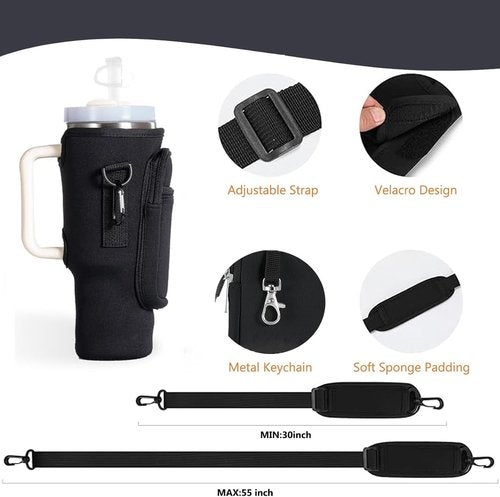 Bollus Neoprene Water Bottle Carrier Bag - Adjustable Strap & Phone Pocket for Stanley Cup Accessories