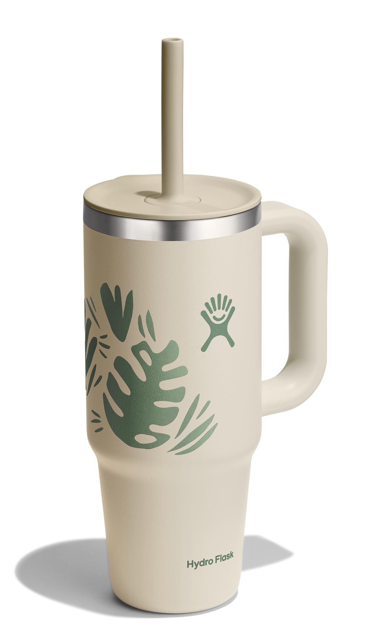 Hydro Flask Travel Tumbler with Handle, Lid and Straw - Insulated Stainless Steel in 24 Oz Botanical Bliss Coconut