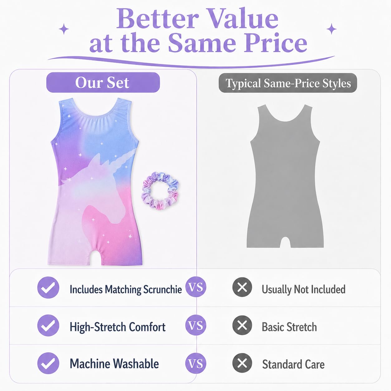 Tstiti Gymnastics Leotards For Girls with Hair Scrunchie Kids Gymnastic Outfit Sparkle Dance Unitards Biketards Pink & Purple Unicorn 6-7 Years