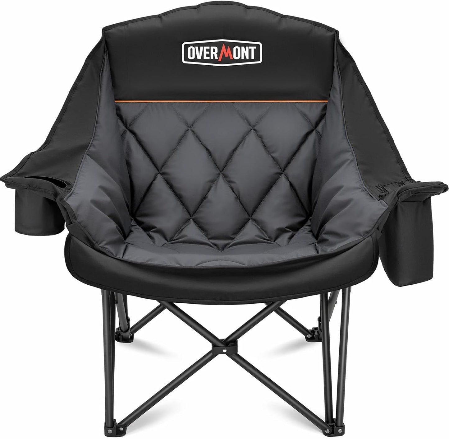 Overmont Oversized XL Camping Chair - Heavy-Duty 400lbs Support with Padded Comfort & Side Pocket | Black