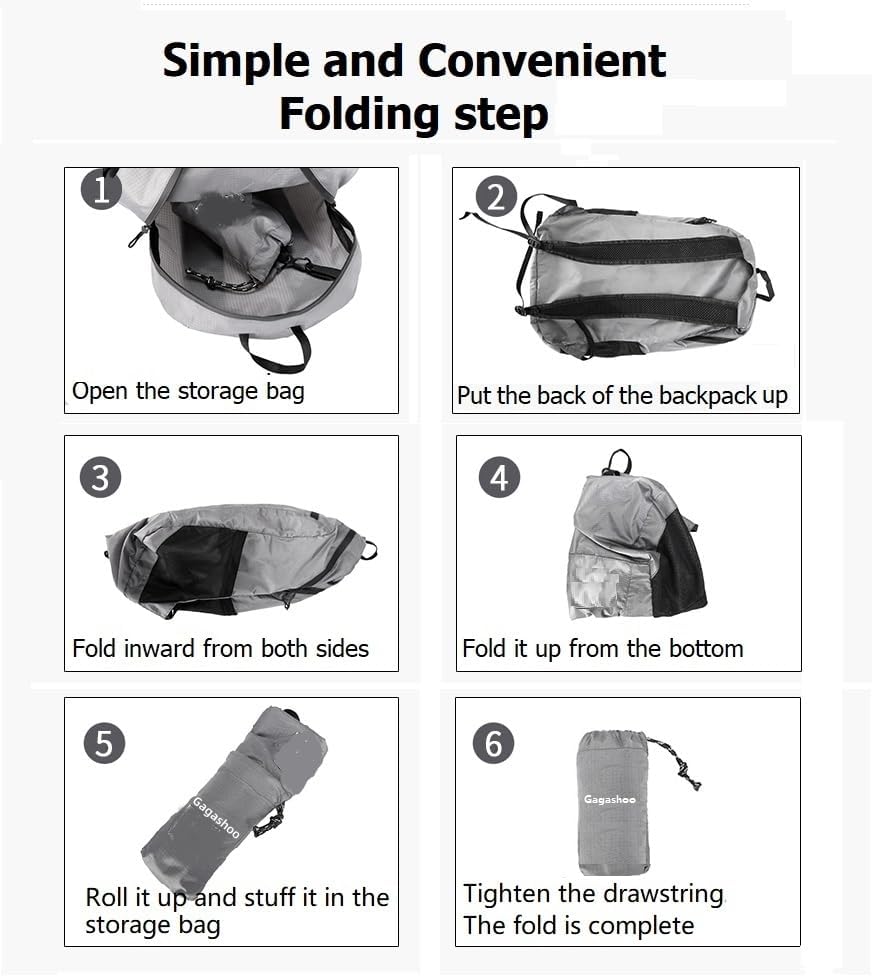 Skiennix Small Foldable Hiking Daypack - Lightweight Casual Backpack for Travel & Outdoor Adventures | Black