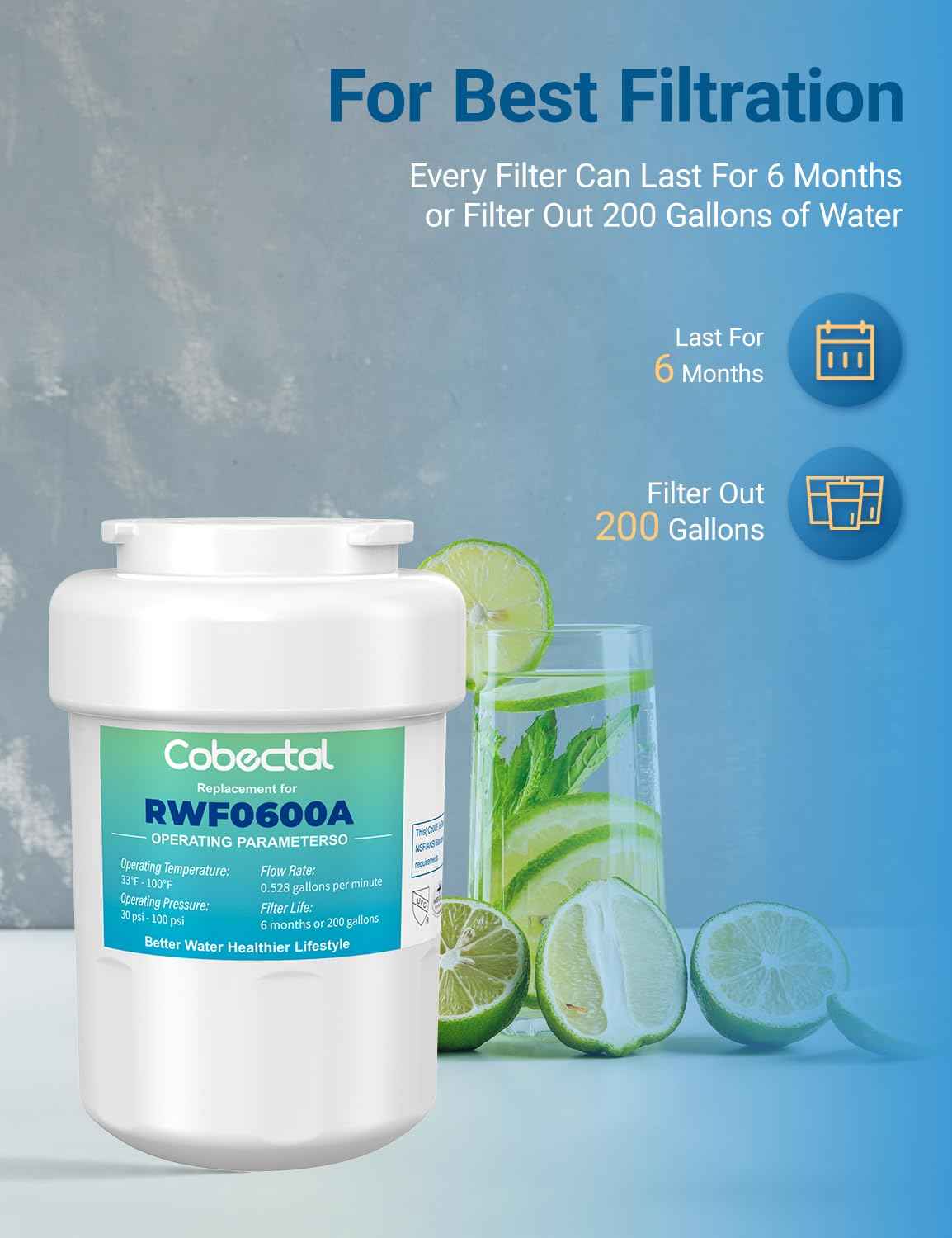 RWF0600A Replacement for MWF GE Water Filter,MWFP, MWFA, MWFAP, MWFINT, GWF, GWFA, HWF, HWFA, HDX FMG-1,WFC1201, GSE25GSHECSS, 197D6321P006,3 Pack,Cobectal