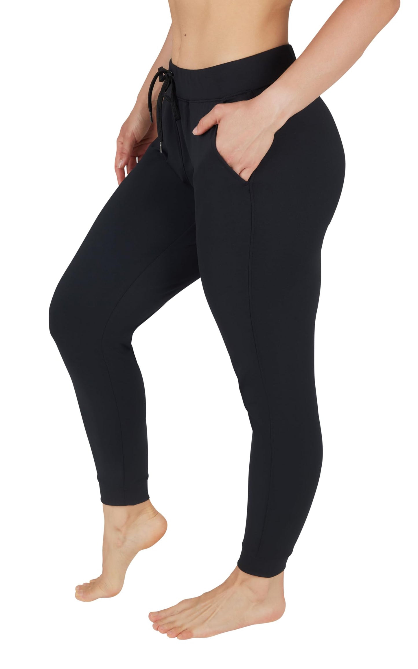 90 Degree By Reflex Womens High Waisted Jogger Lightweight Athletic Lounge Workout Pants with Pocket and Drawstring - Black - XL