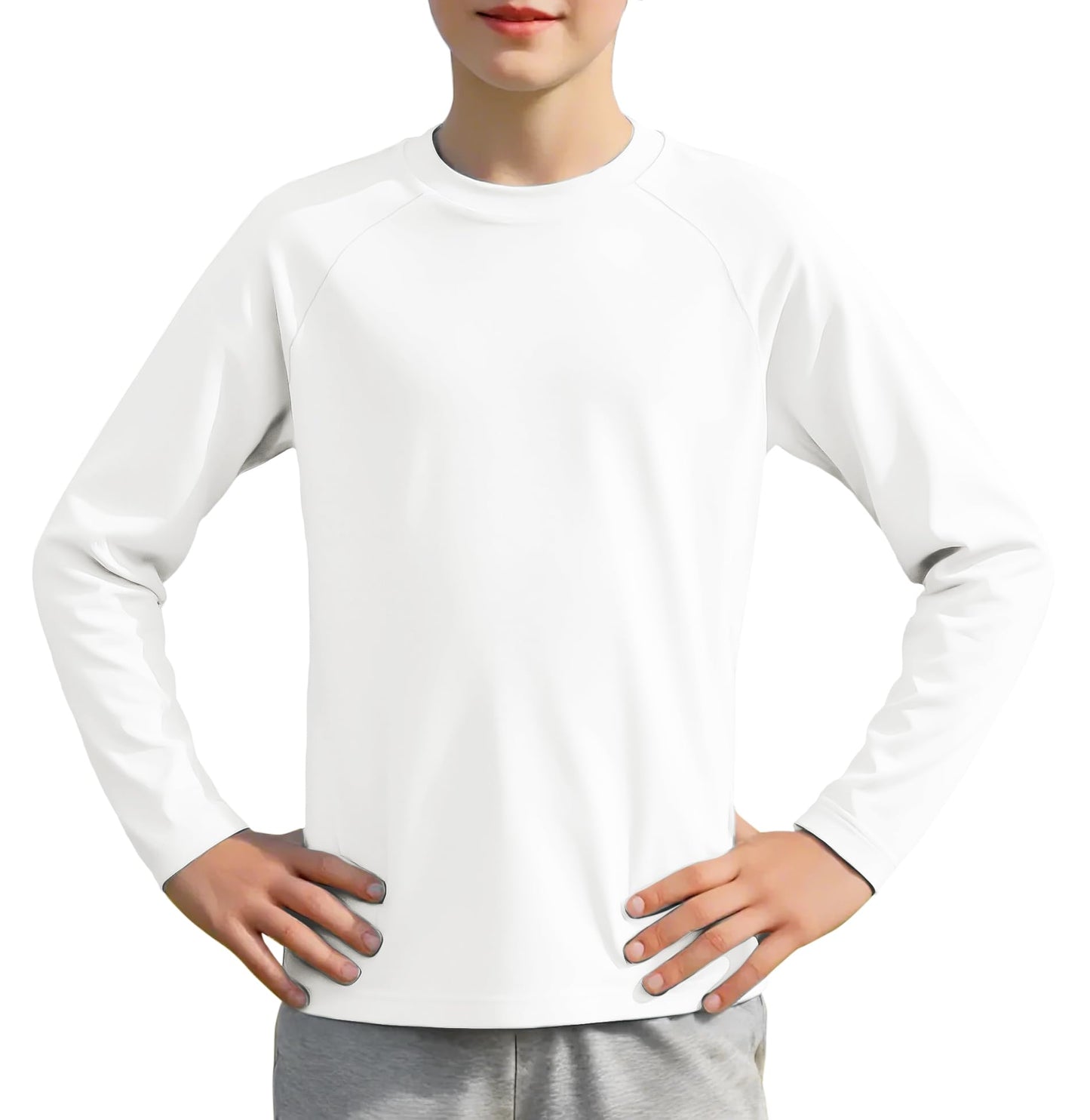 Silenroar Boys Athletic Shirts Long Sleeve, Active T-Shirt Moisture Wicking Crewneck Dry Fit Tee Outdoor Running Tshirt(White,10-12)