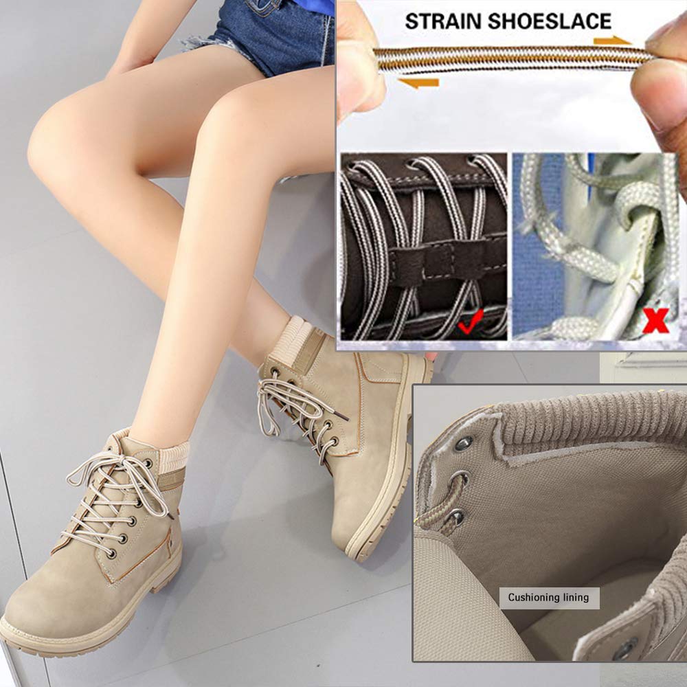 Athlefit Women's Hiking Combat Work Waterproof Boots Lace up Low Heel Booties Ankle Boots Size 7.5 Khaki