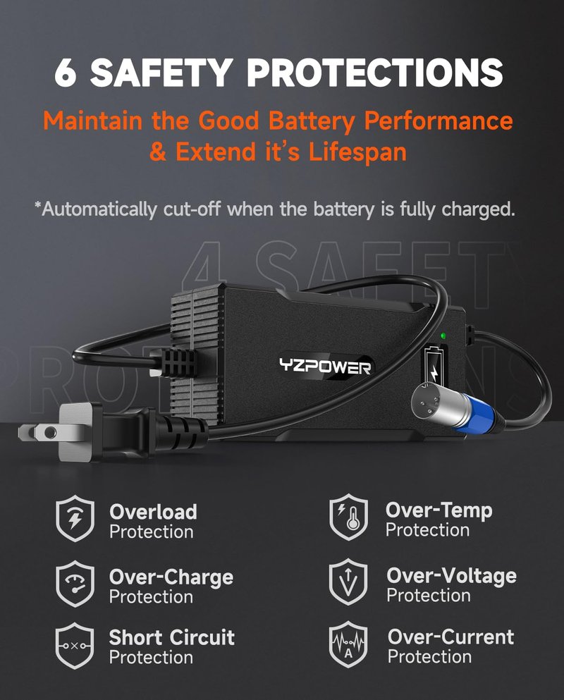 YZPOWER 48V Lithium Battery Charger 54.6V 4A Fast Charger with Turbo Cooling Fan - Overheat Protection, 3-Pin XLR Connector for Electric Bike/Scooter/E-Scooter/Electric Scooter/Ebike