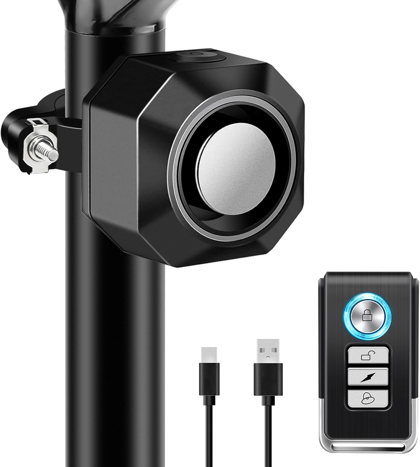 NineLeaf Bike Alarm - USB Rechargeable Anti-Theft Wireless Security System | 110dB Loud with Remote
