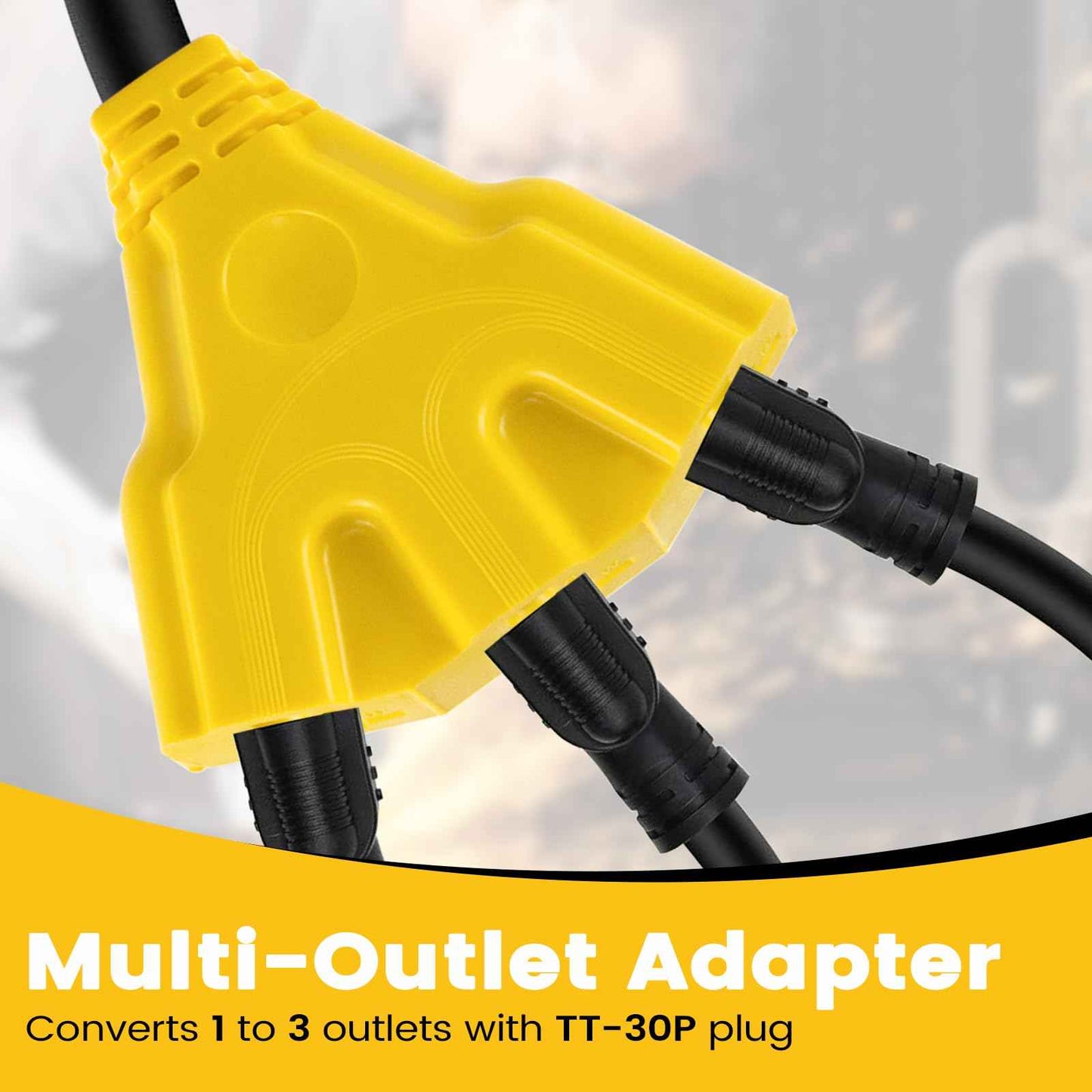 KANGIKX 30 Amp to 110V 20 Amp RV Distribution Adapter, NEMA TT-30P Male to 3X5-15/20R Female RV Generator Adapter Cord, 30 to 20Amp 125V 3-Prong to Multiple Household Outlet 1.6FT