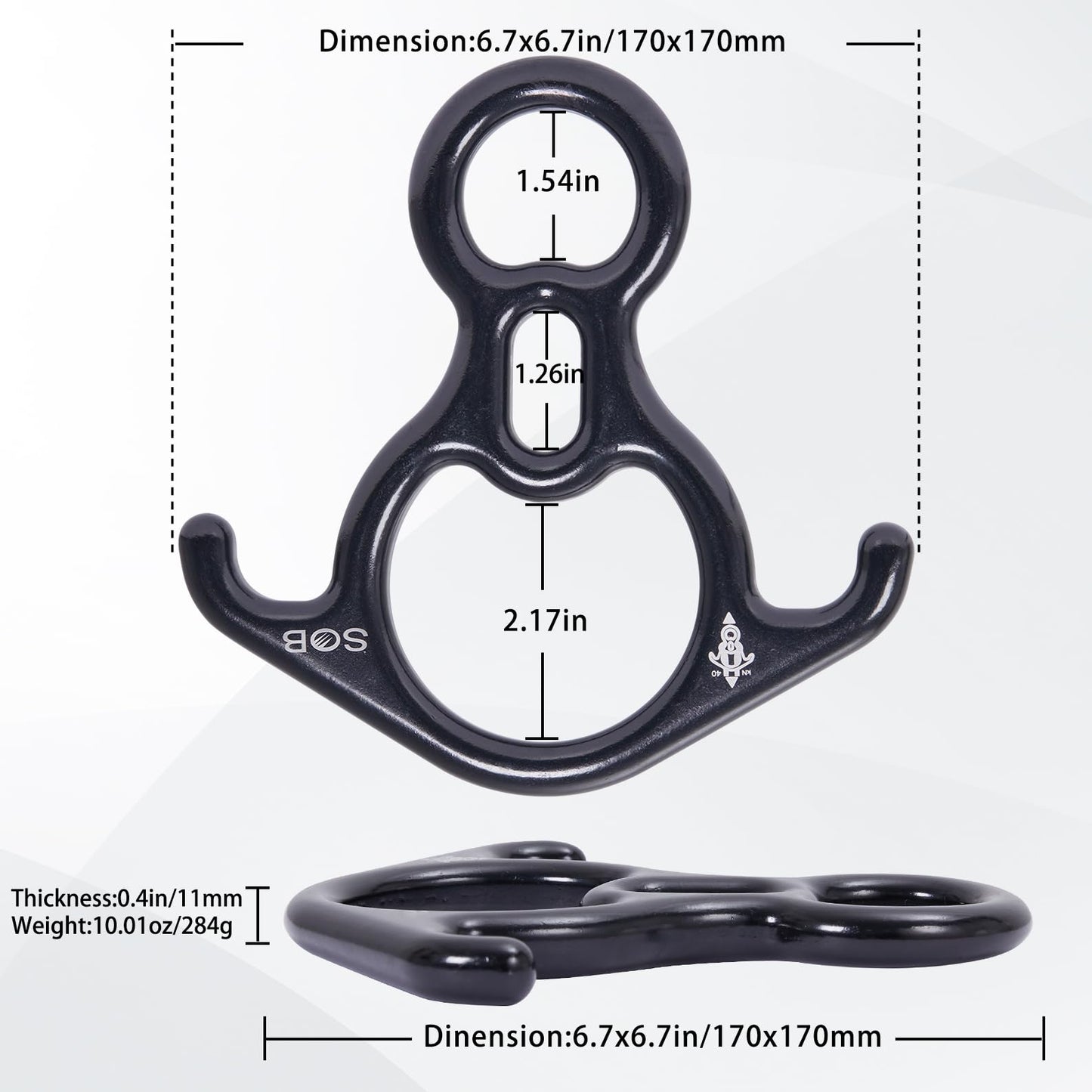 RESQT 40 kNFigure 8 Descender Large Bent-Ear Belaying and Rappelling Gear Belay Device Aluminum Magnesium for Climbing,High Rescue,Mountaineering