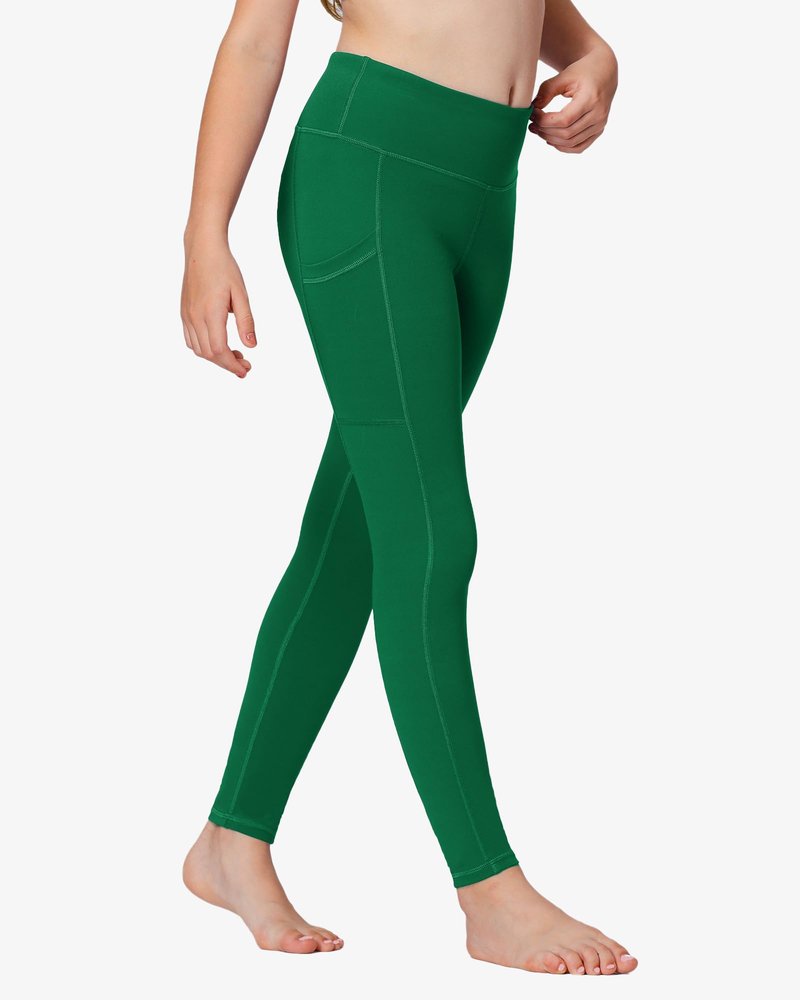 Stelle Girls' Athletic Leggings Kids Dance Running Yoga Pants Workout Active Dance Tights with Pockets (Evergreen, 8-9 Years)