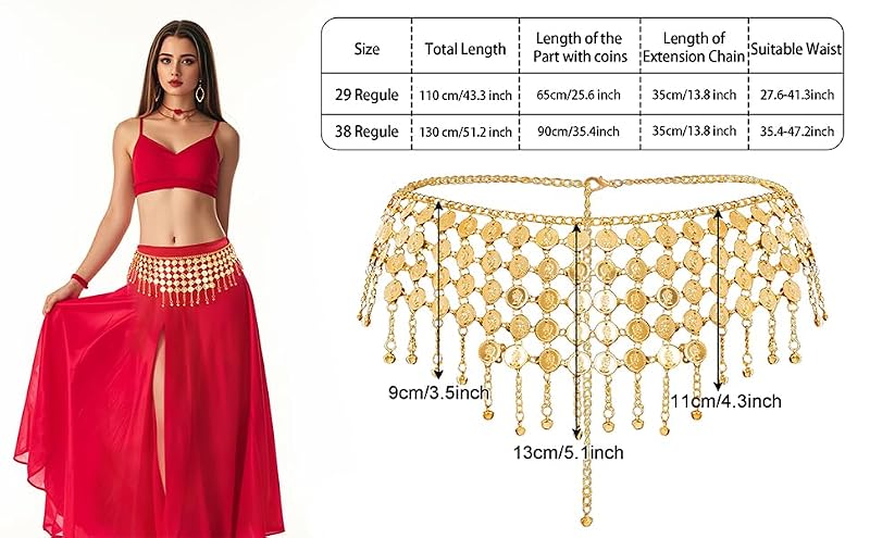 Belly Dance Coin Scarf Belt - Regular Gold
