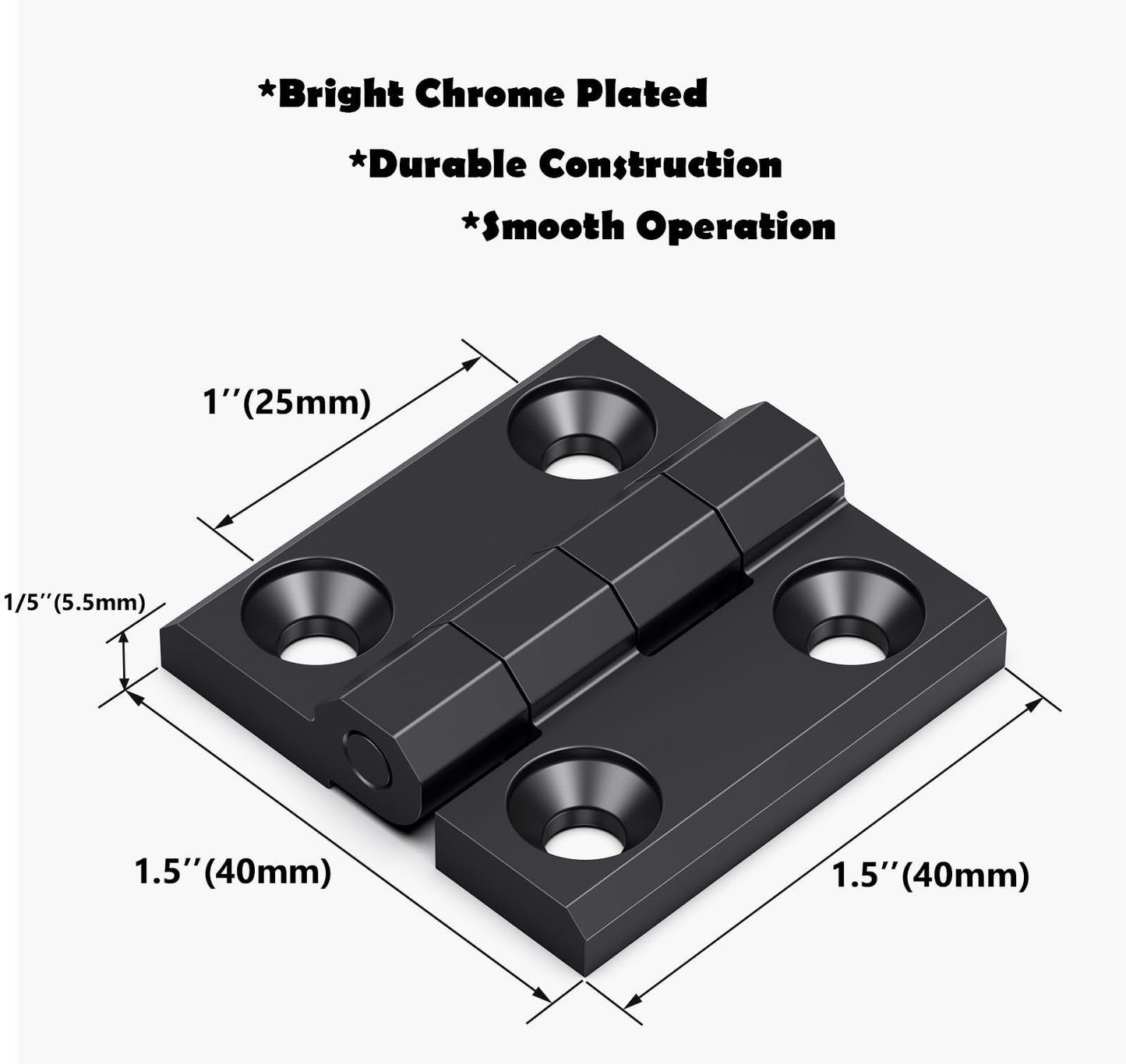 SYINE Heavy-Duty Butt Hinge Zinc Alloy Door Hinge Closet Hinge for Closet Cabinet Door,Set of 2,Black, 1.5'' x 1.5''