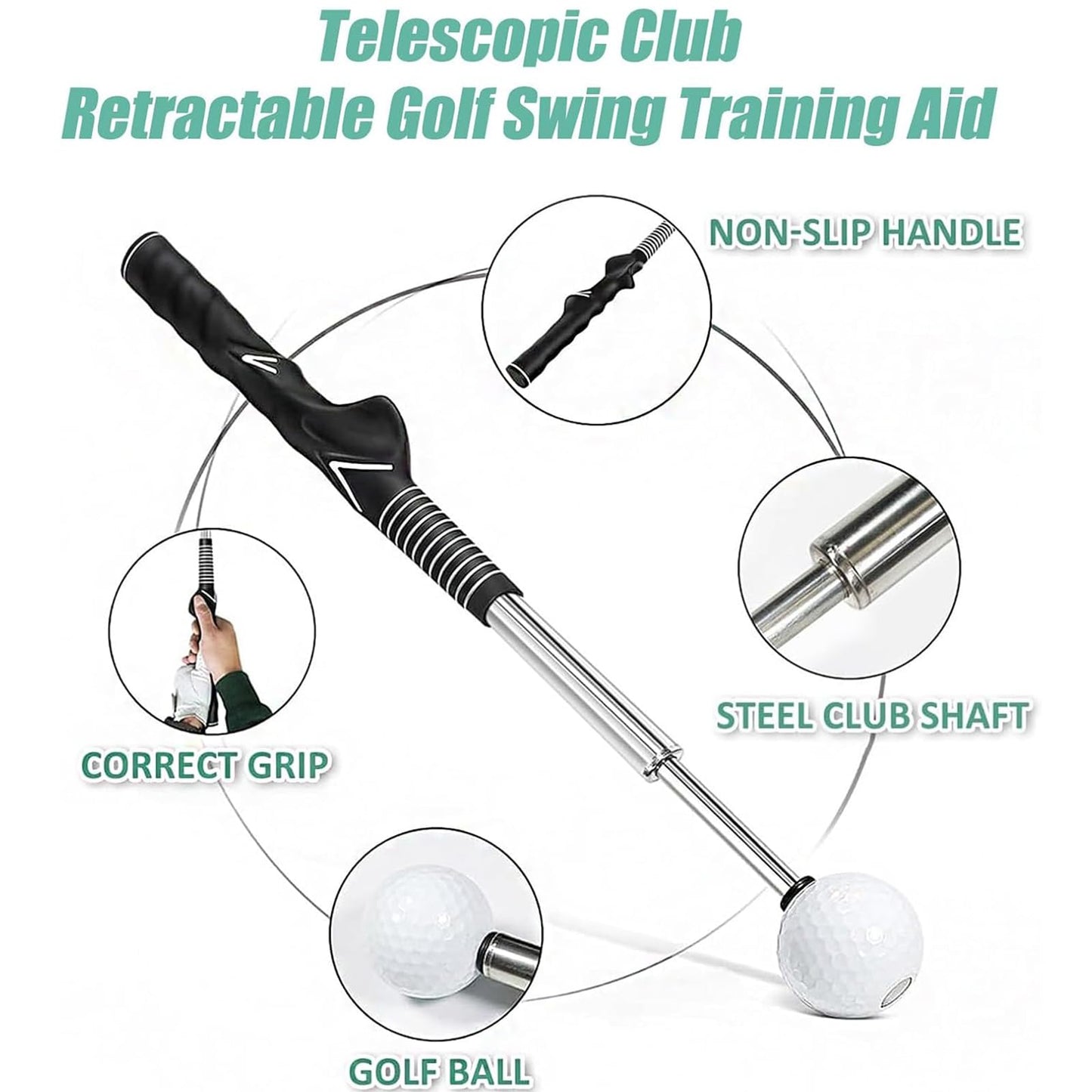 MHKLCD Retractable Golf Swing Training Aid, Golf Grip Trainer and Right-Handed Golf Training Aid for Chipping Hitting, Portable Grip Trainer with Click Feedback