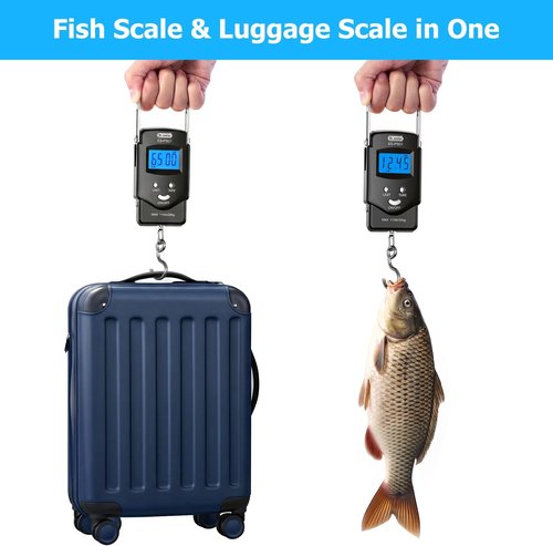 Dr.meter Fishing Scale - 110lb Digital Luggage Scale with Backlit LCD Display & Measuring Tape | Compact Pocket Size