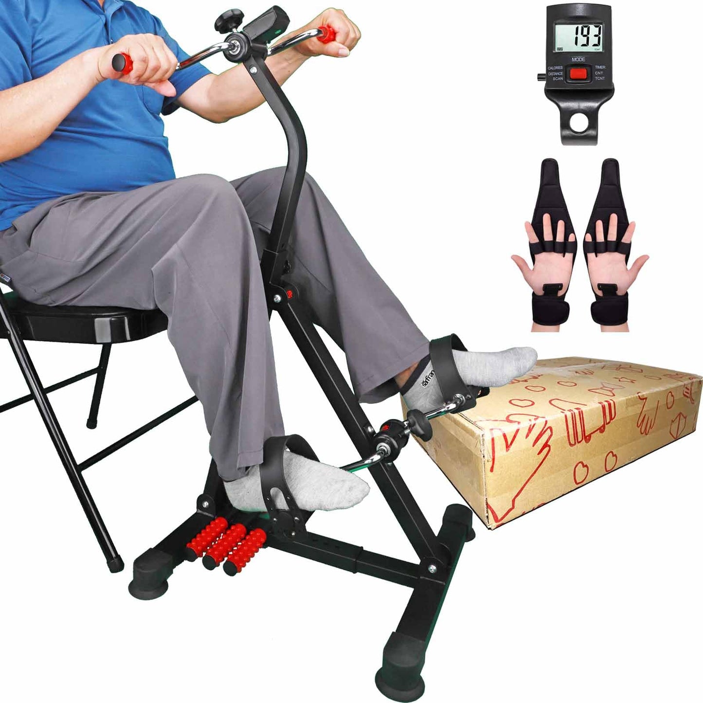 Pedal Exerciser Bike Hand Arm Leg and Knee Peddler Adjustable Fitness Equipment for Seniors, Elderly Home Dual Pedal Exercise Bike for Total Body, with Monitor - Great Gift for Elderly Rehab