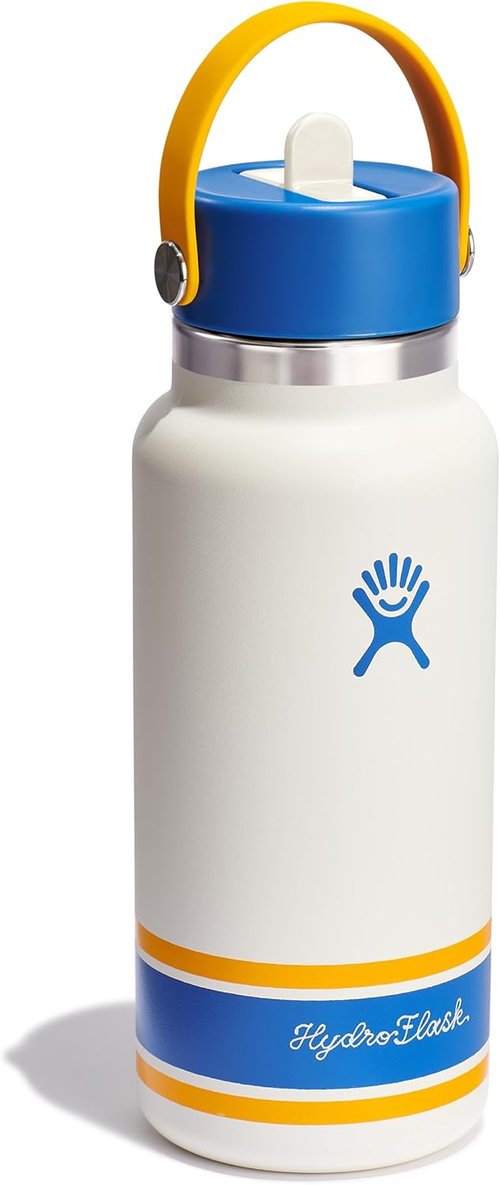 Hydro Flask Water Bottle - Insulated Stainless Steel with Wide Mouth Flex Straw Lid - 32 Oz Campus Ivory