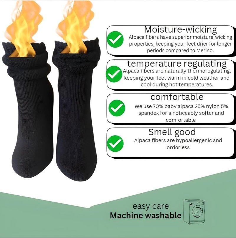 Alpaca Wool Thermal Socks – 2 Pairs (Unisex, Size 6–8)